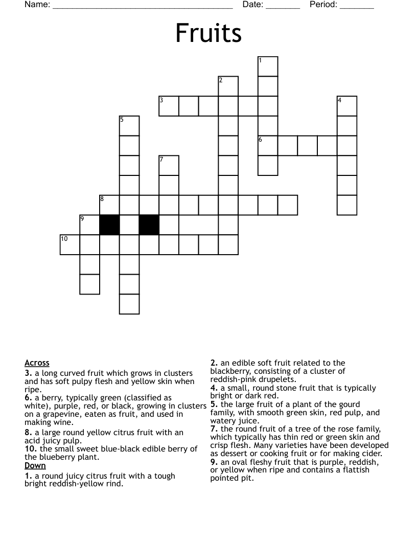 Fruits Crossword
