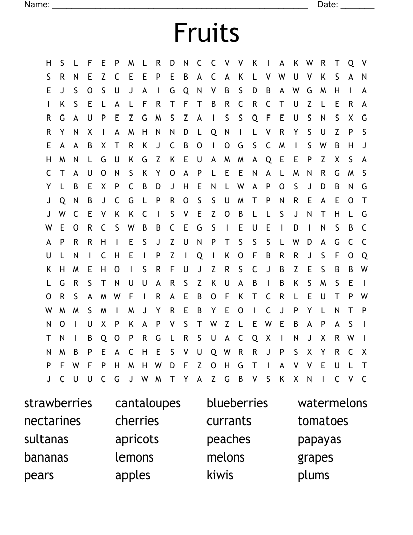 Fruits Word Search