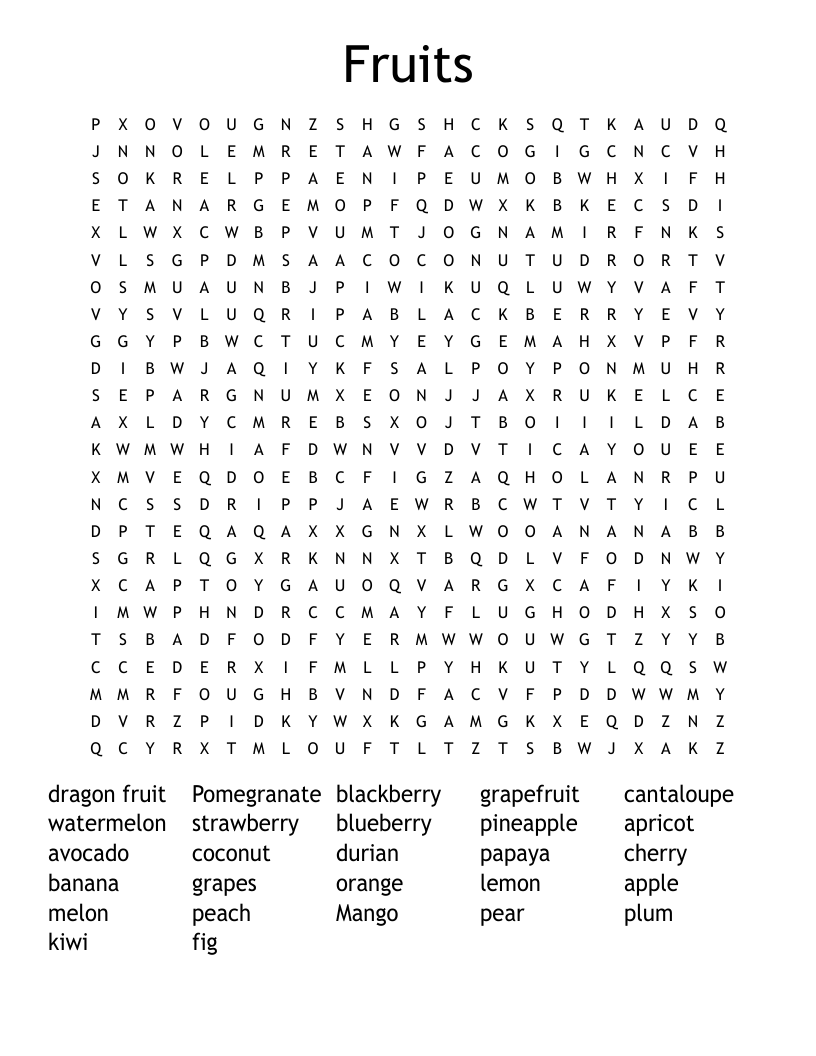 Fruits Word Search