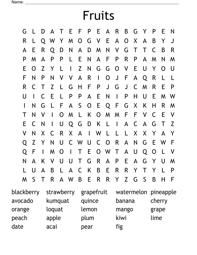 Fruits Word Search
