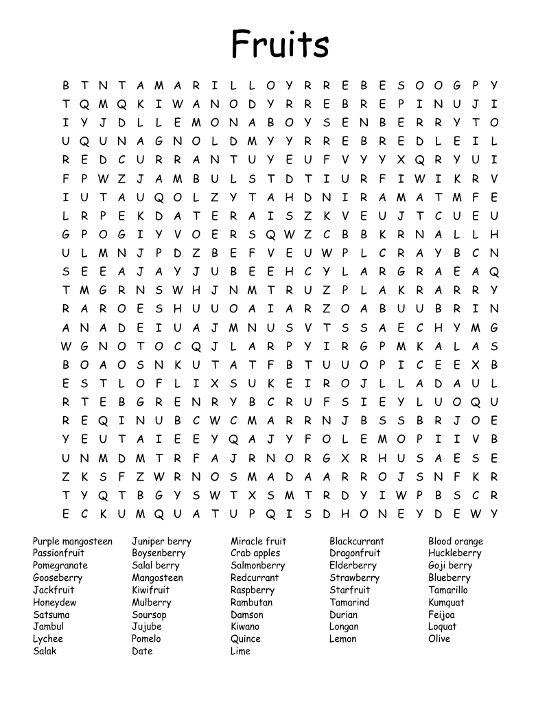 Fruits Word Search