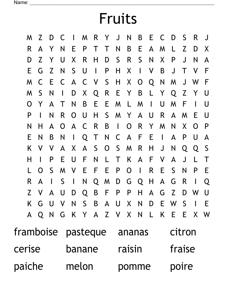 Fruits Word Search