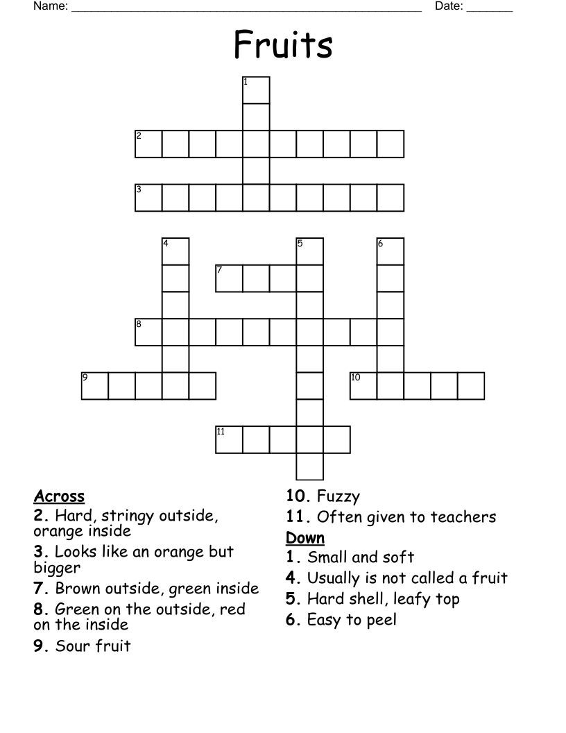 Fruits Crossword
