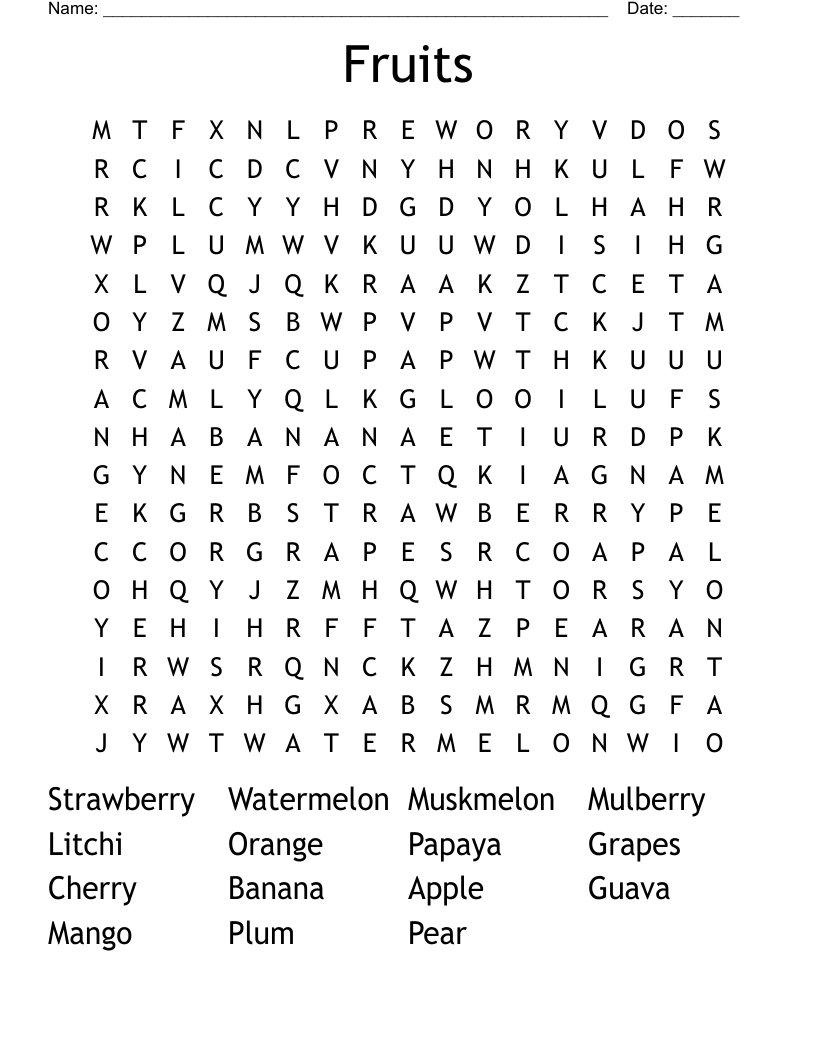 Fruits Word Search