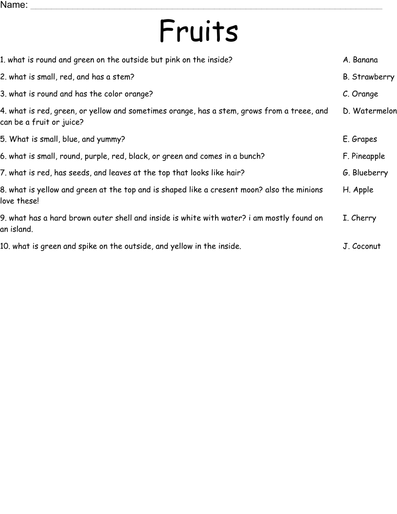 Fruits Worksheet