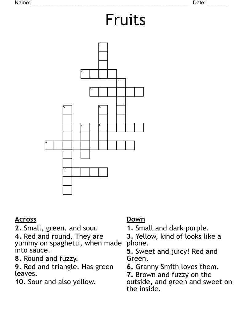 Fruits Crossword
