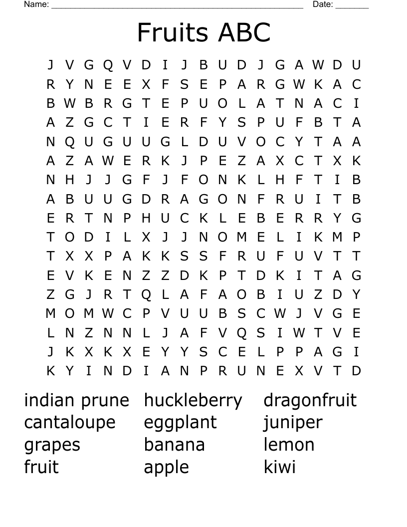Fruits ABC Word Search