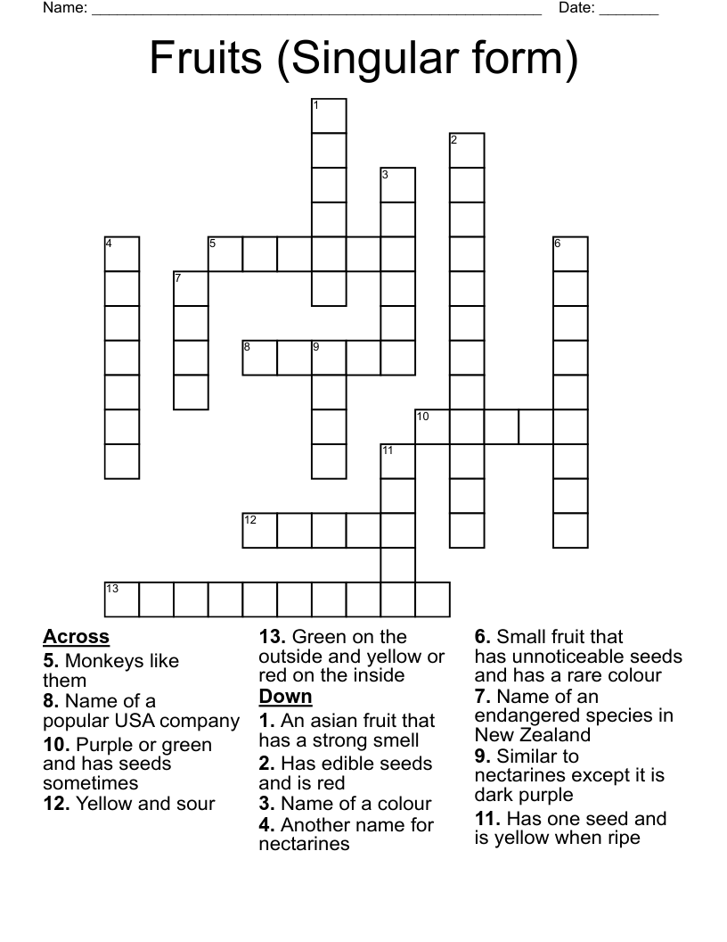 Fruits (Singular form) Crossword