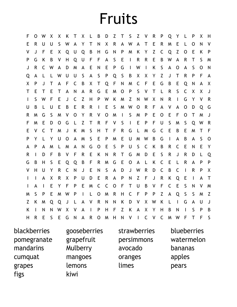 Fruits  Word Search