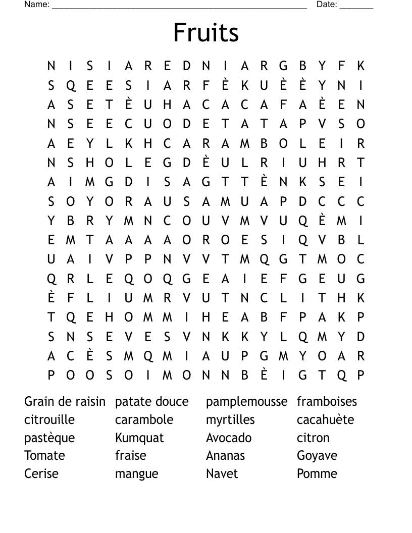 Fruits  Word Search