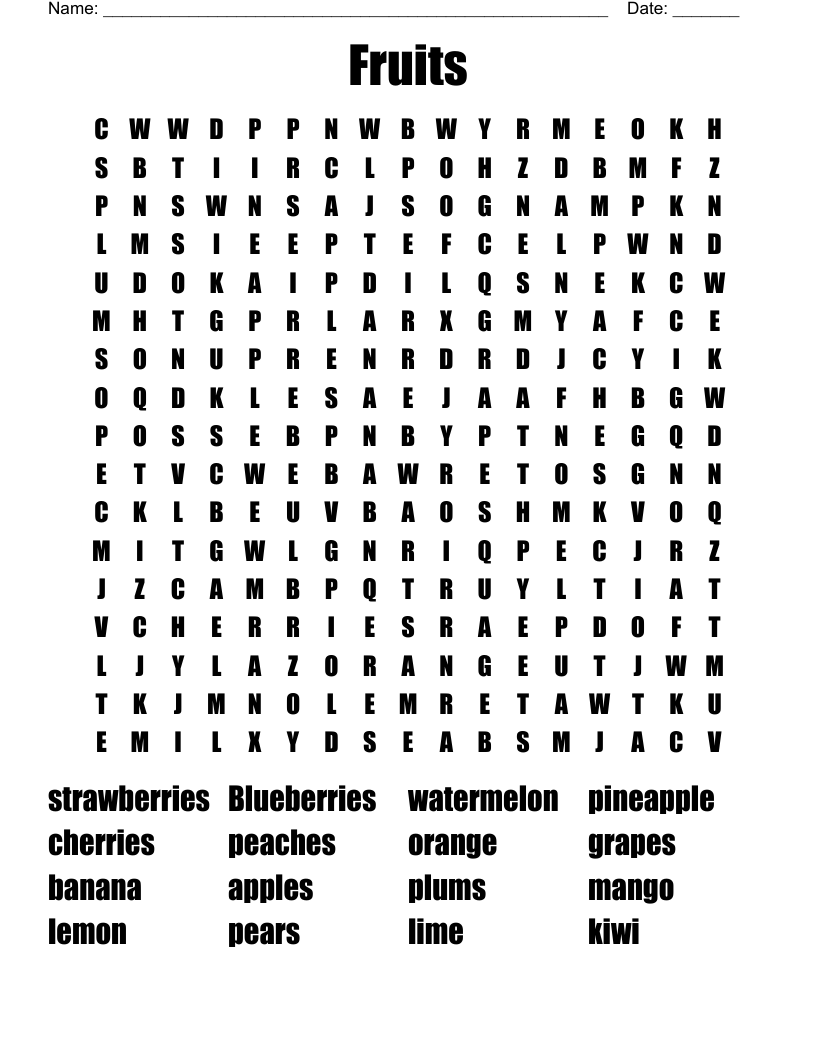 Fruits  Word Search