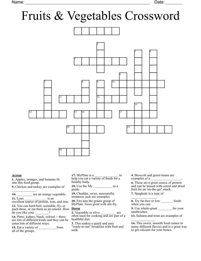 Fruits & Vegetables Crossword