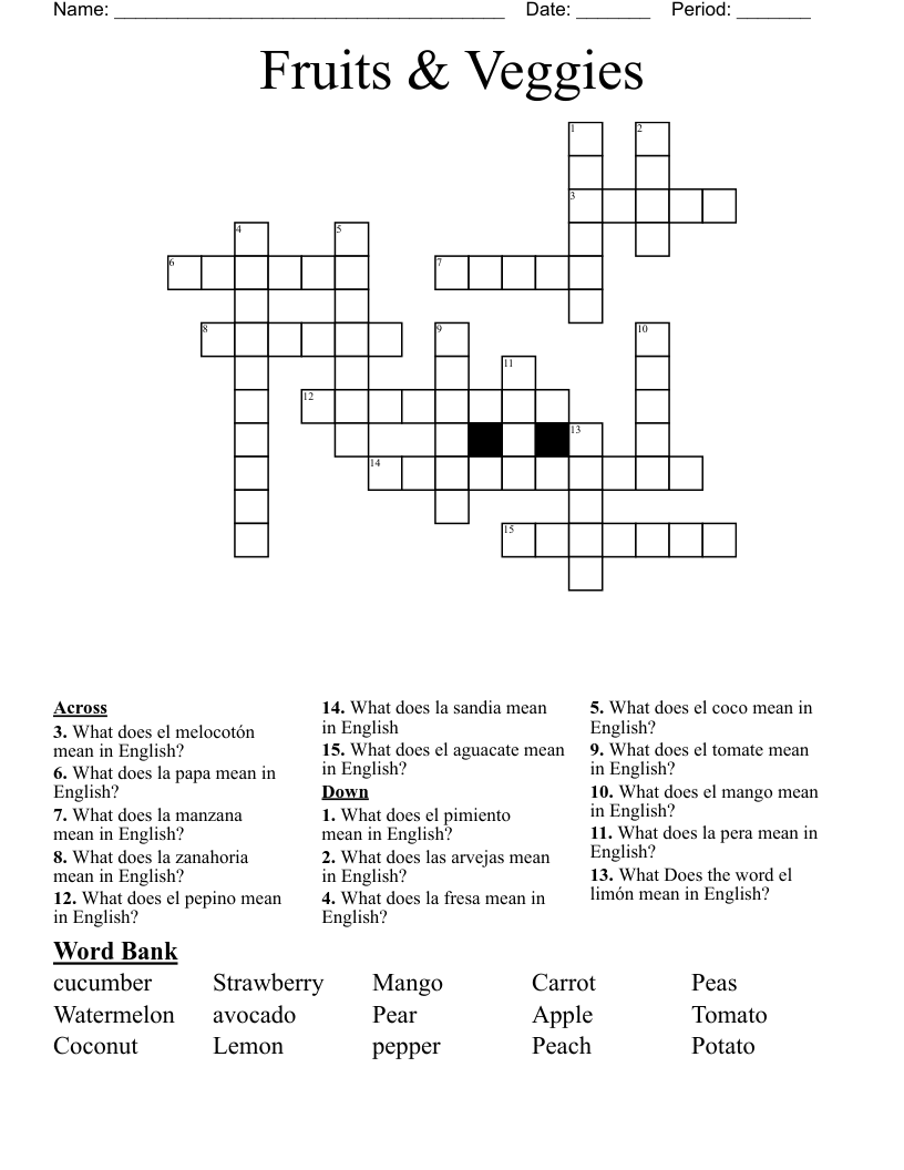 Fruits & Veggies Crossword