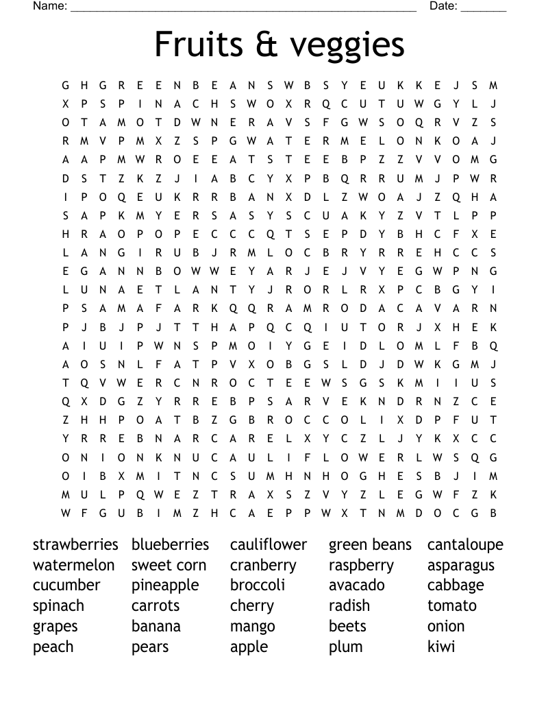 Fruits & veggies Word Search