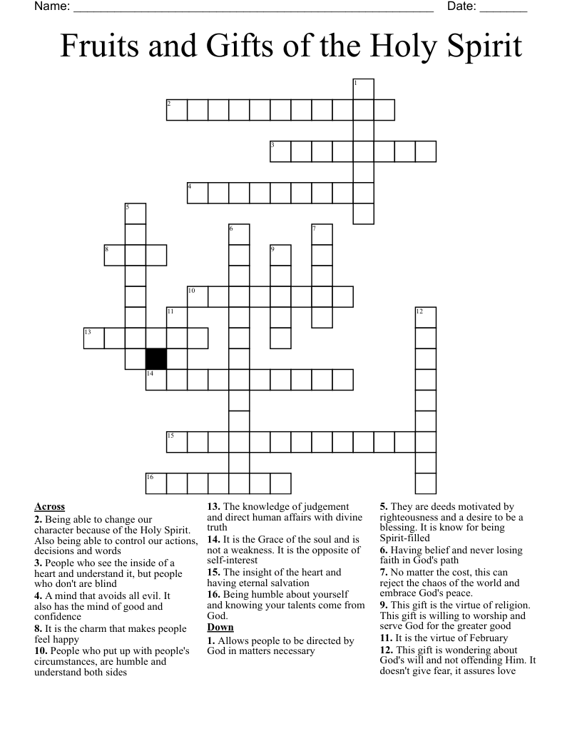 Fruits and Gifts of the Holy Spirit Crossword