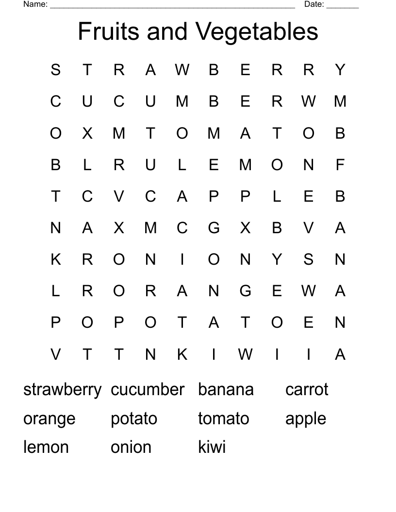 Fruits and Vegetables Word Search