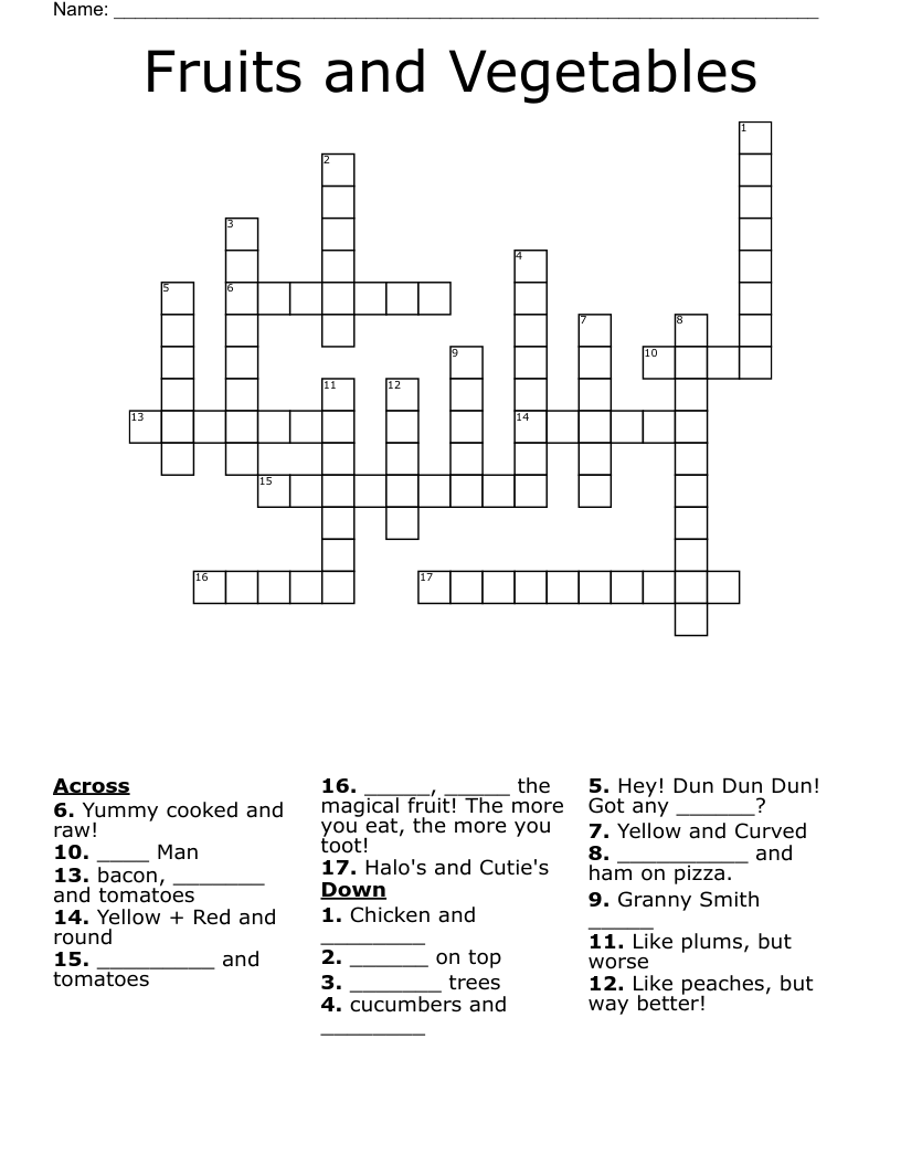 Fruits and Vegetables Crossword