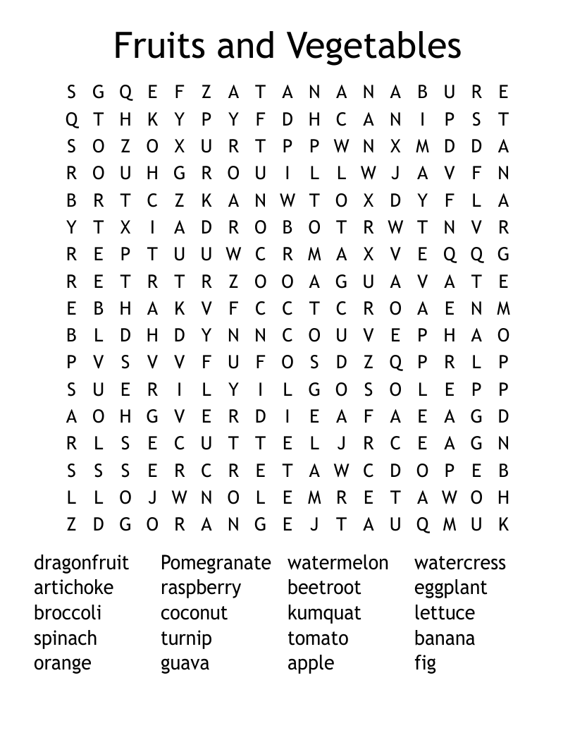 Fruits and Vegetables Word Search