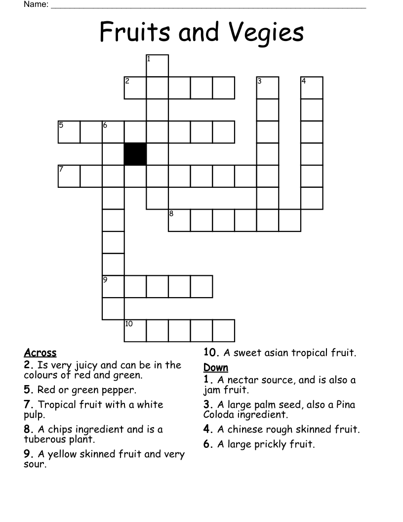 Fruits and Vegies Crossword