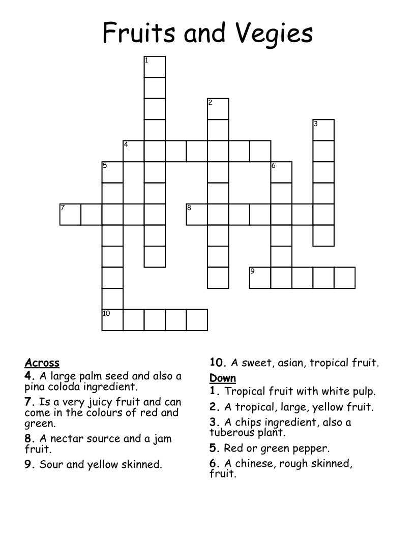 Fruits and Vegies Crossword