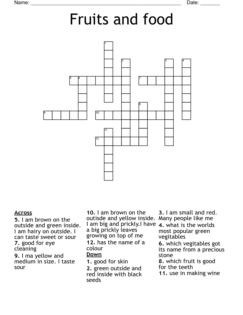 Fruits and food Crossword