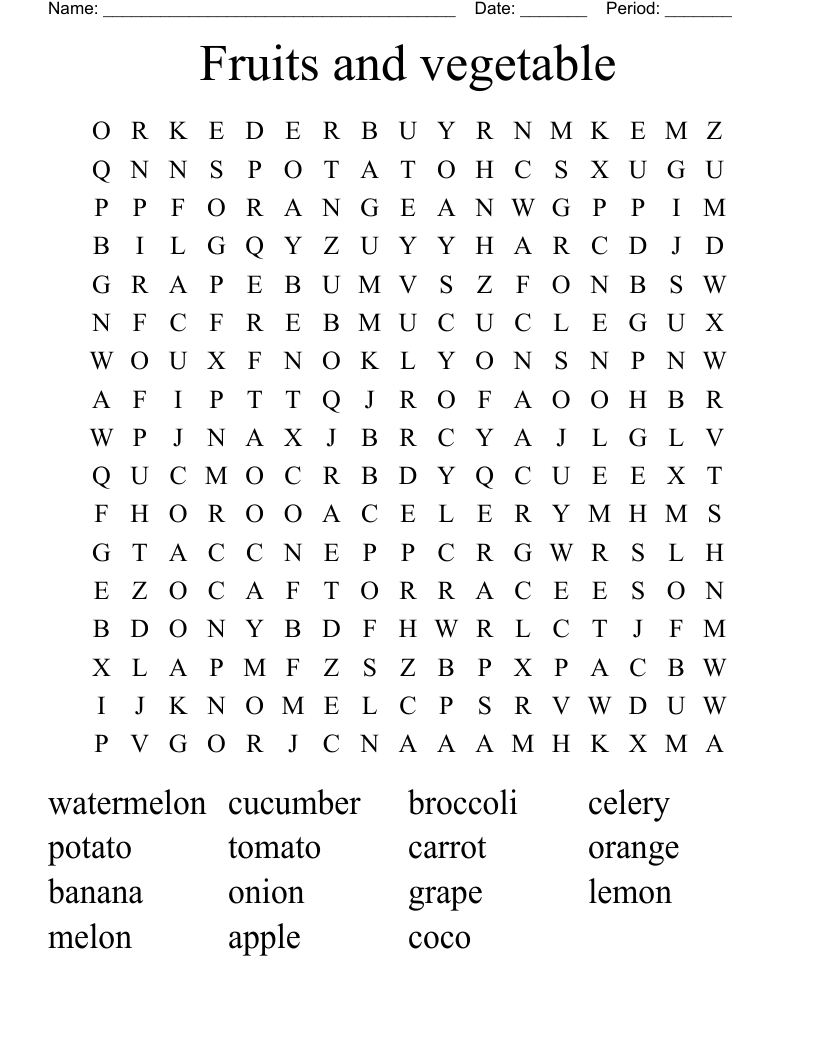 Fruits and vegetable Word Search