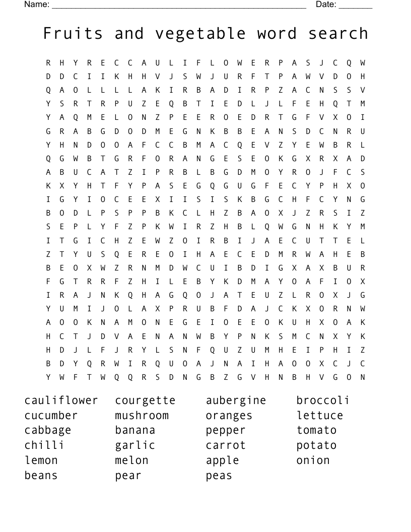 Fruits and vegetable word search