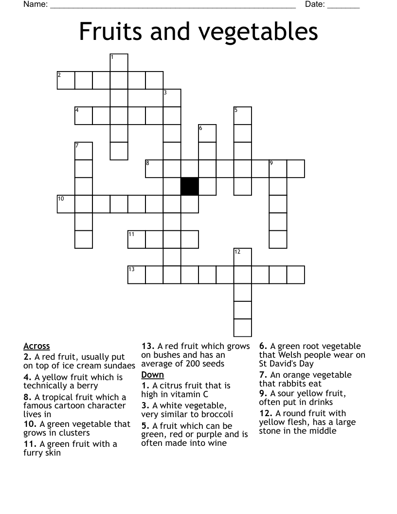 Fruits and vegetables Crossword