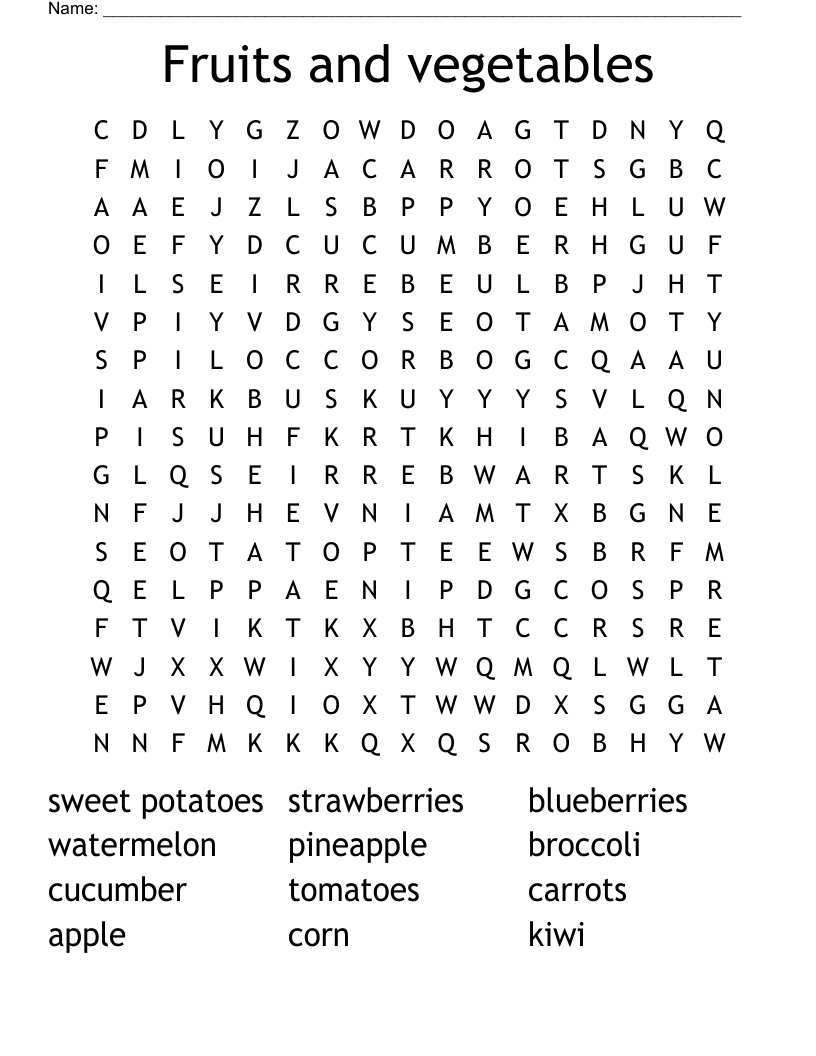 Fruits and vegetables  Word Search