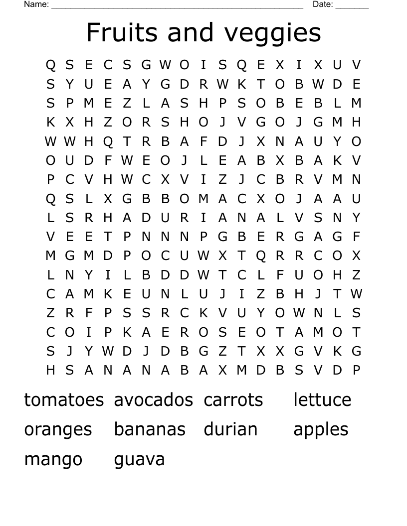 Fruits and veggies  Word Search