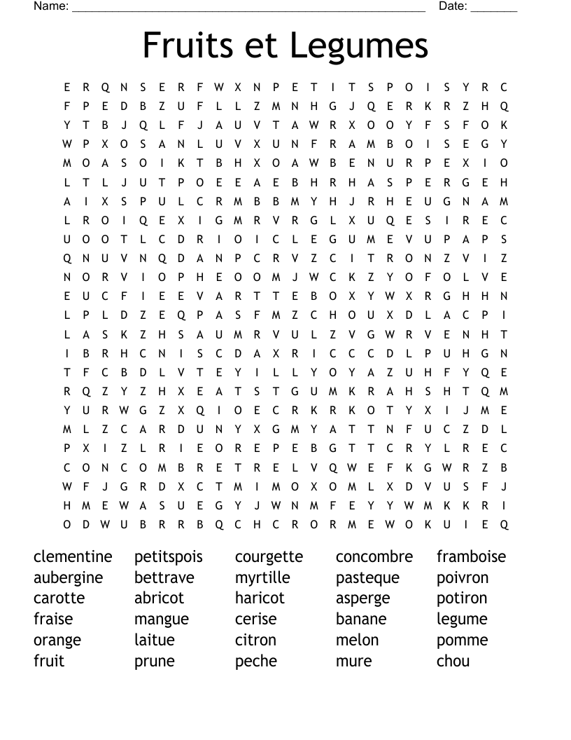 Fruits et Legumes Word Search