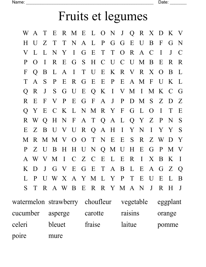 Fruits et legumes Word Search