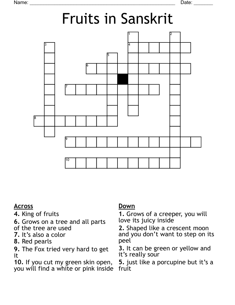 Fruits in Sanskrit  Crossword