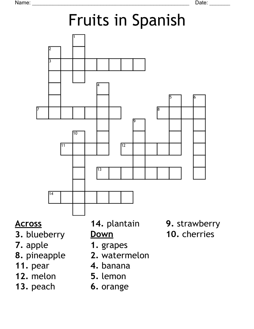 Fruits in Spanish Crossword