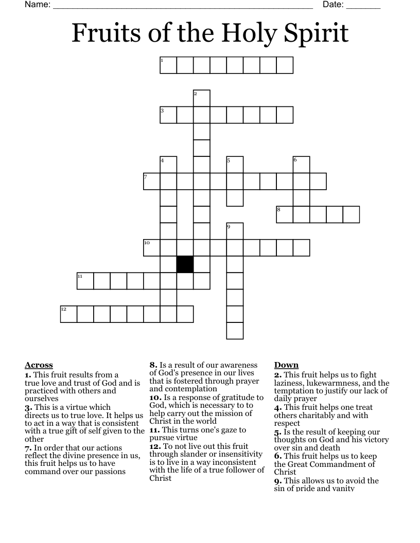 Fruits of the Holy Spirit Crossword