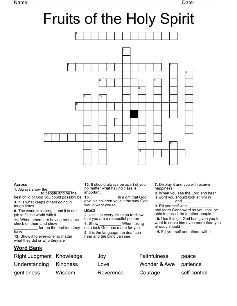 Fruits of the Holy Spirit Crossword