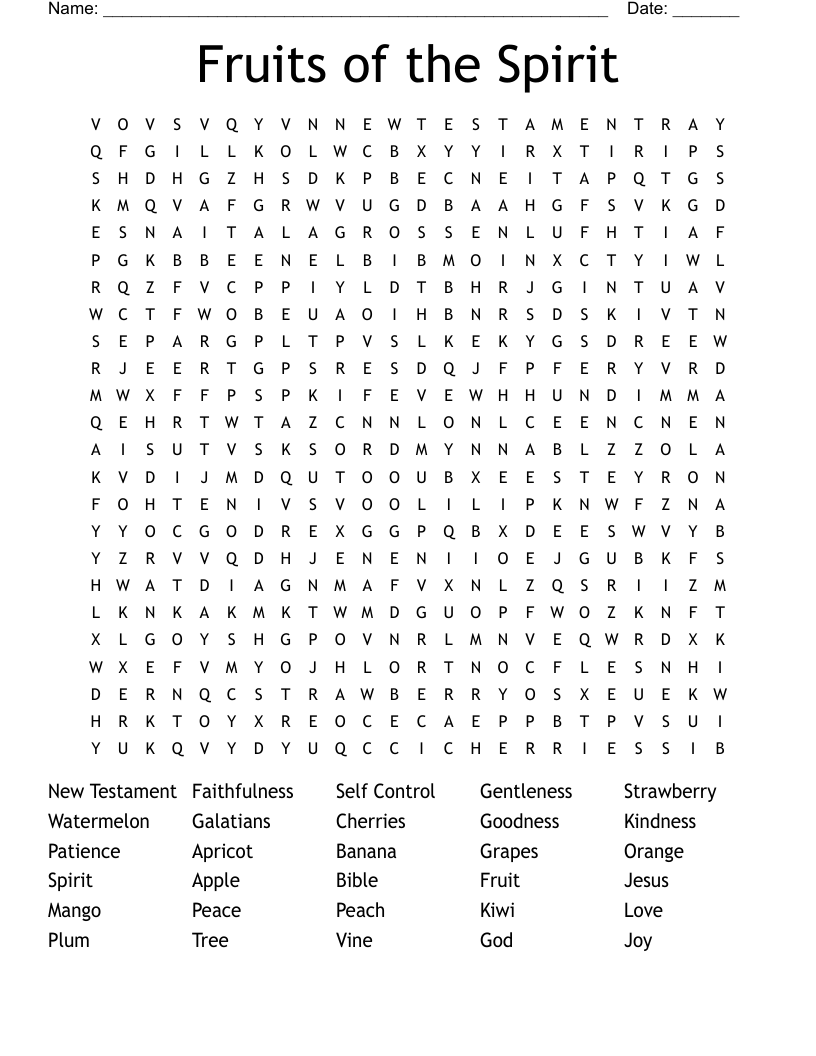 Fruits of the Spirit Word Search