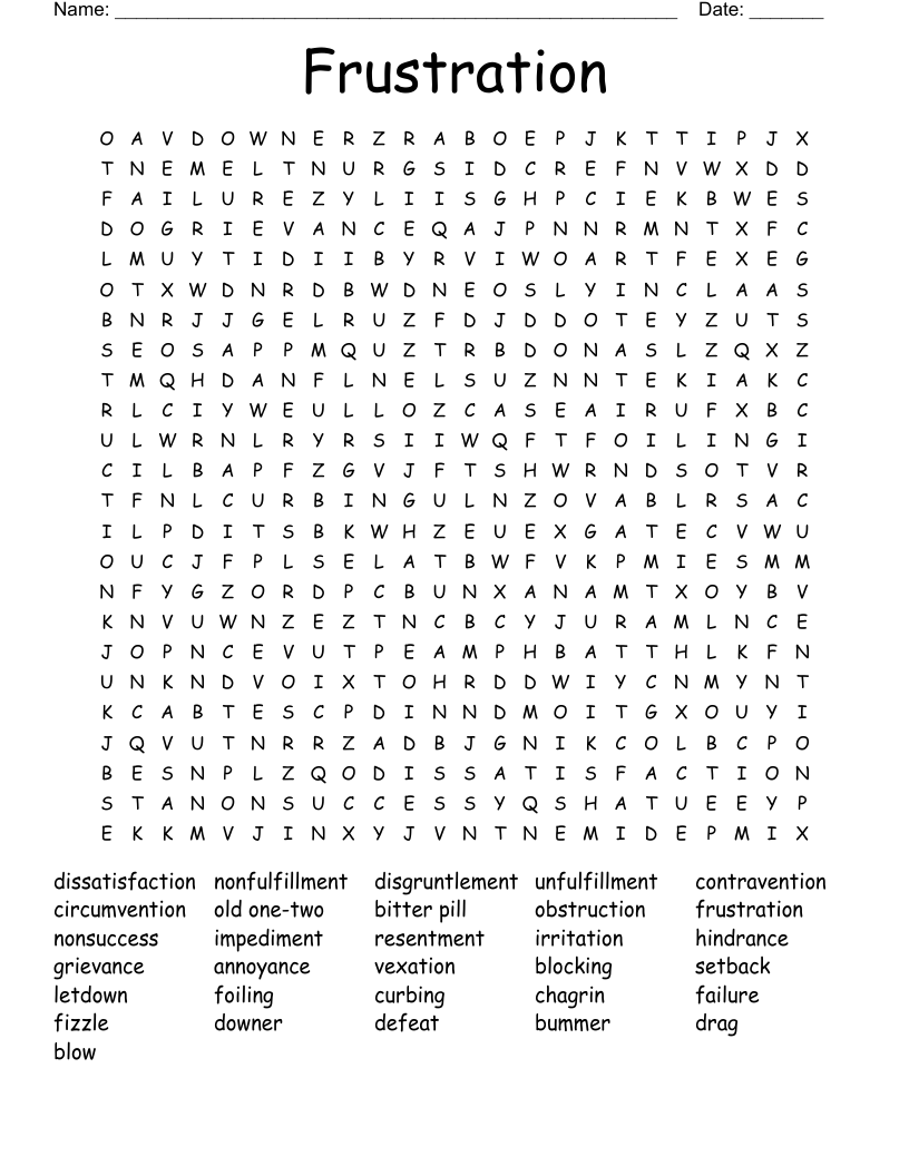 Frustration  Word Search