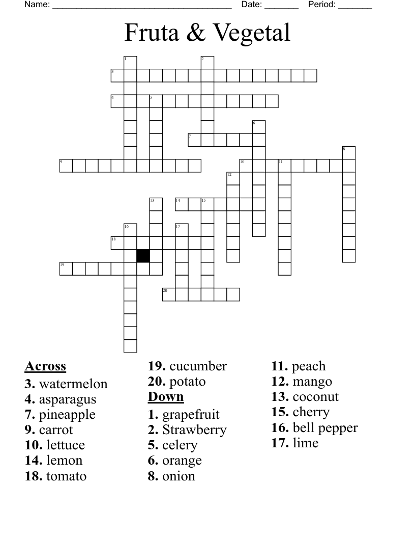 Fruta & Vegetal Crossword