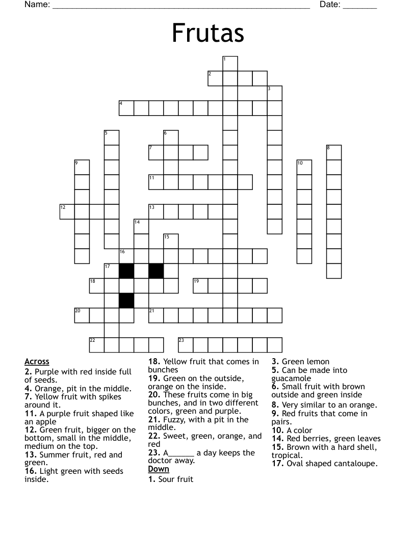 Frutas Crossword