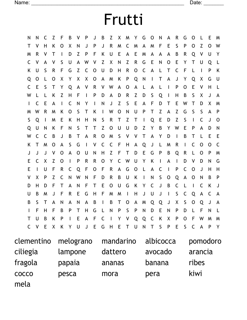 Frutti Word Search