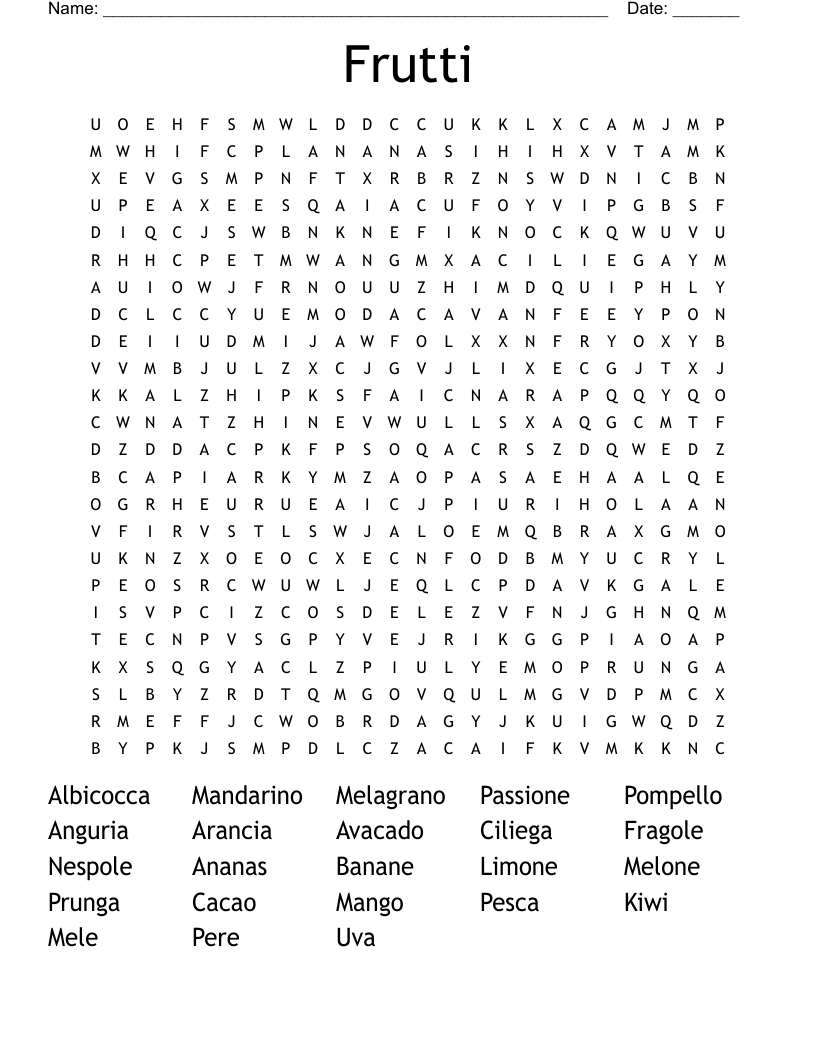 Frutti Word Search