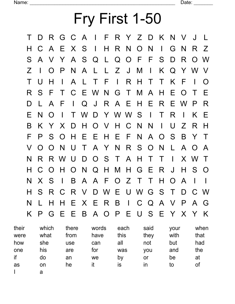 Fry First 1-50 Word Search