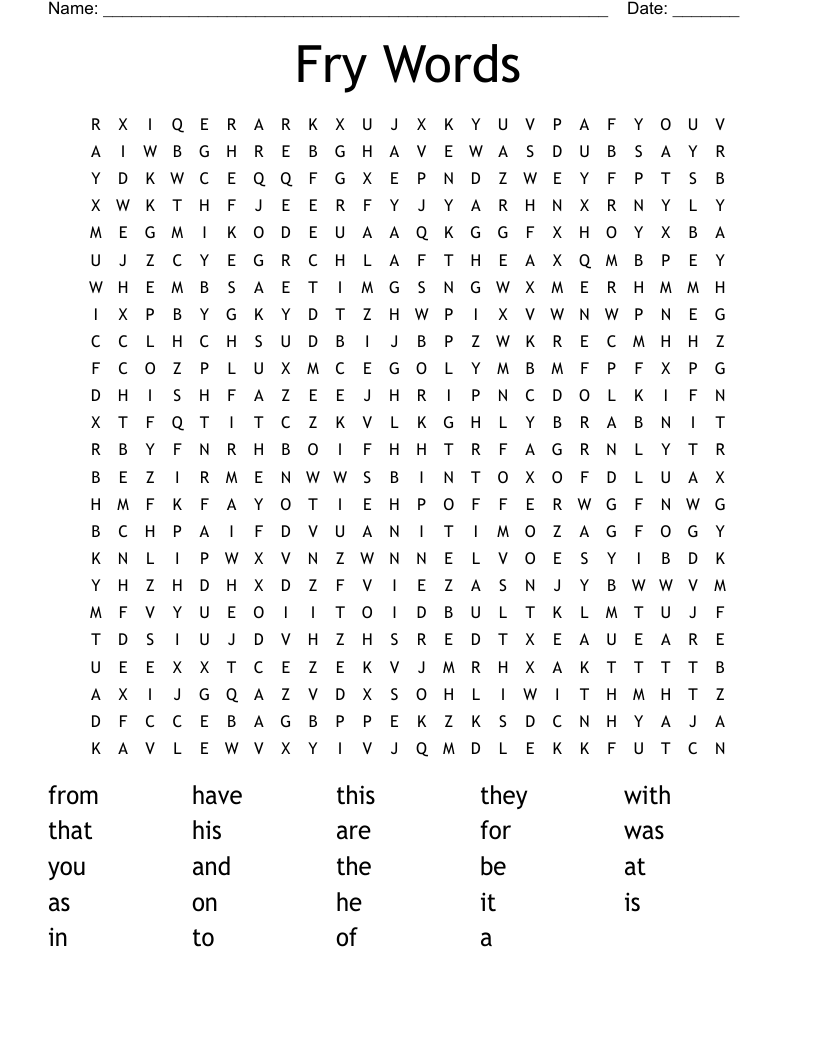 Fry Words Word Search