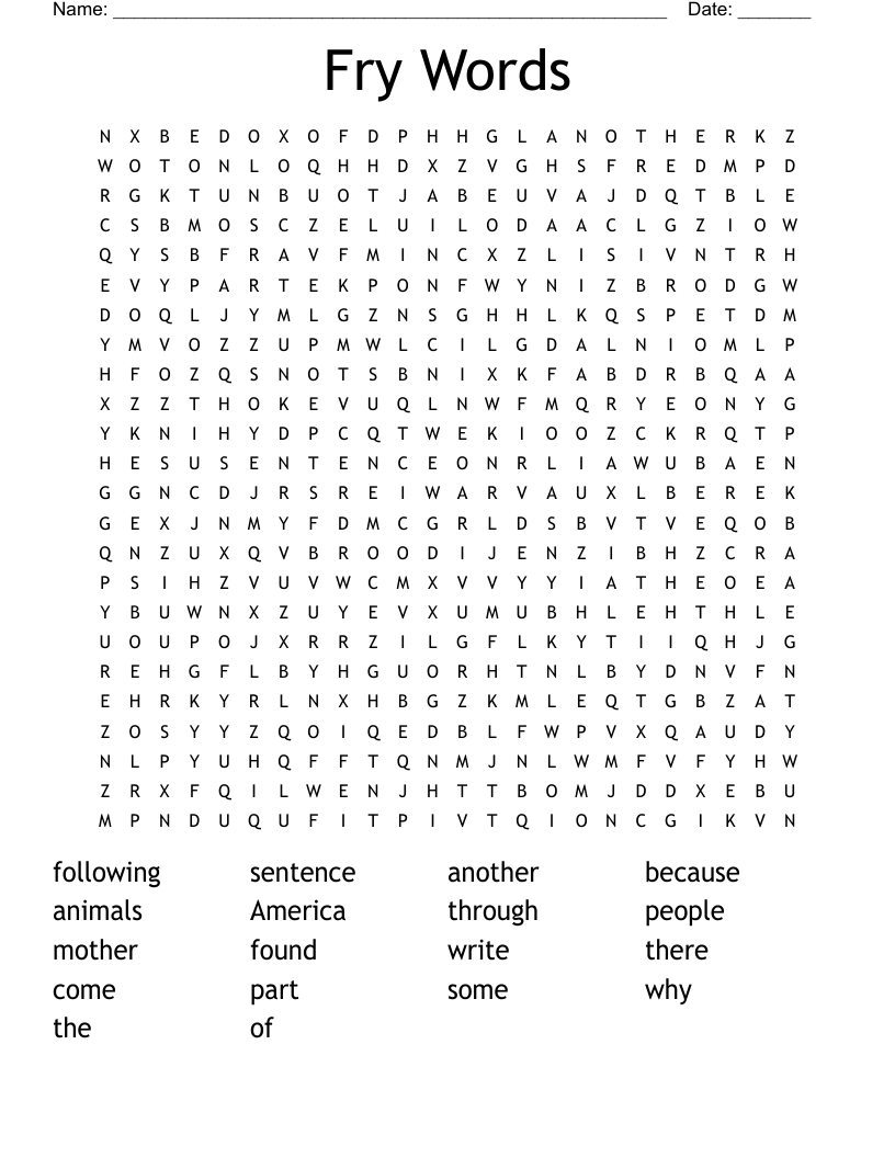 Fry Words Word Search