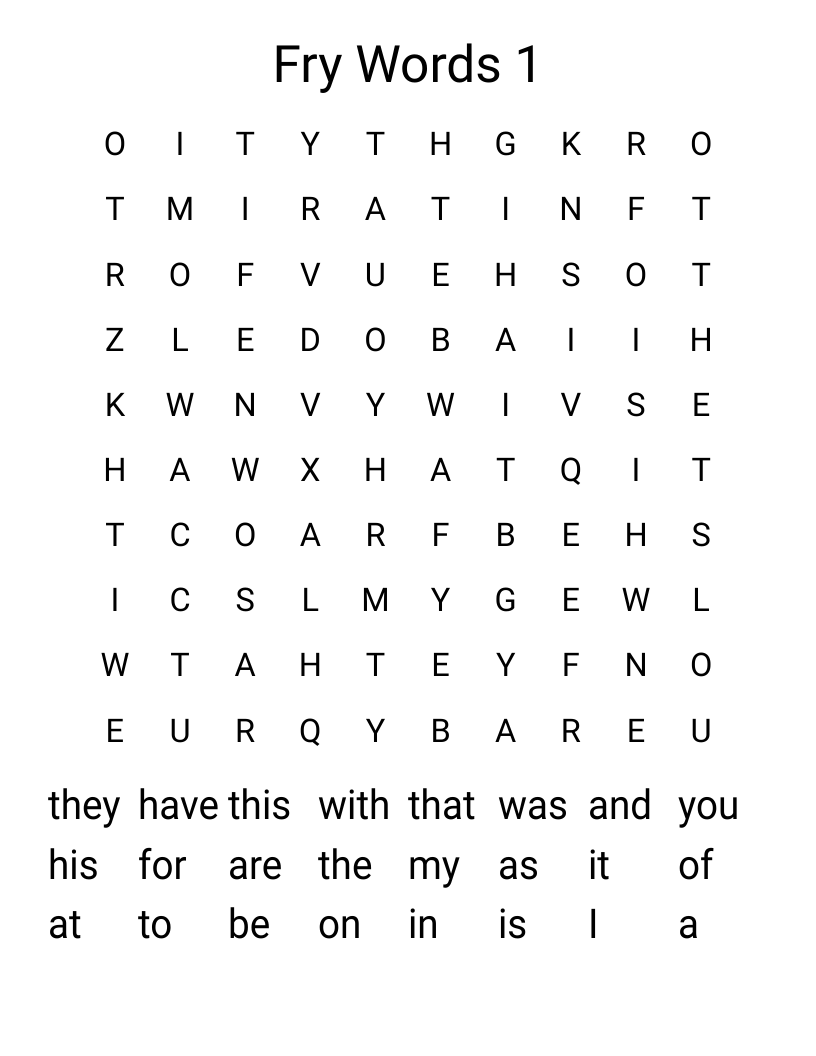 Fry Words 1 Word Search