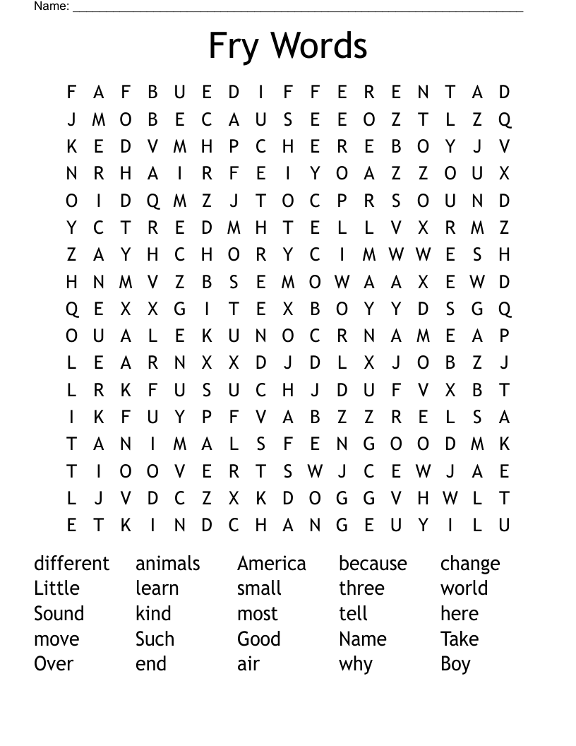 Fry Words Word Search