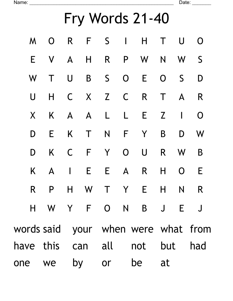 Fry Words 21-40 Word Search