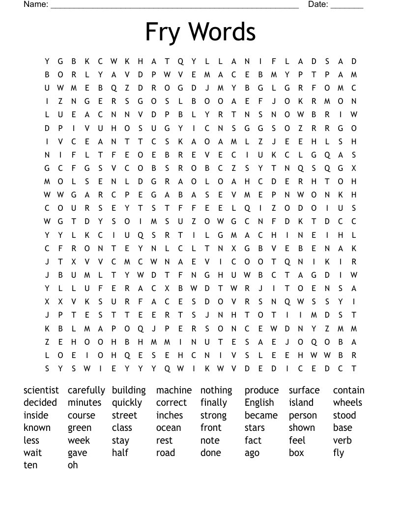 Fry Words Word Search