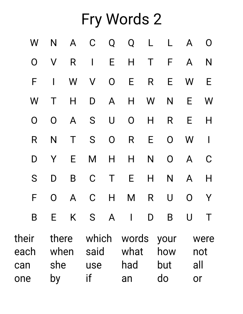 Fry Words 2 Word Search